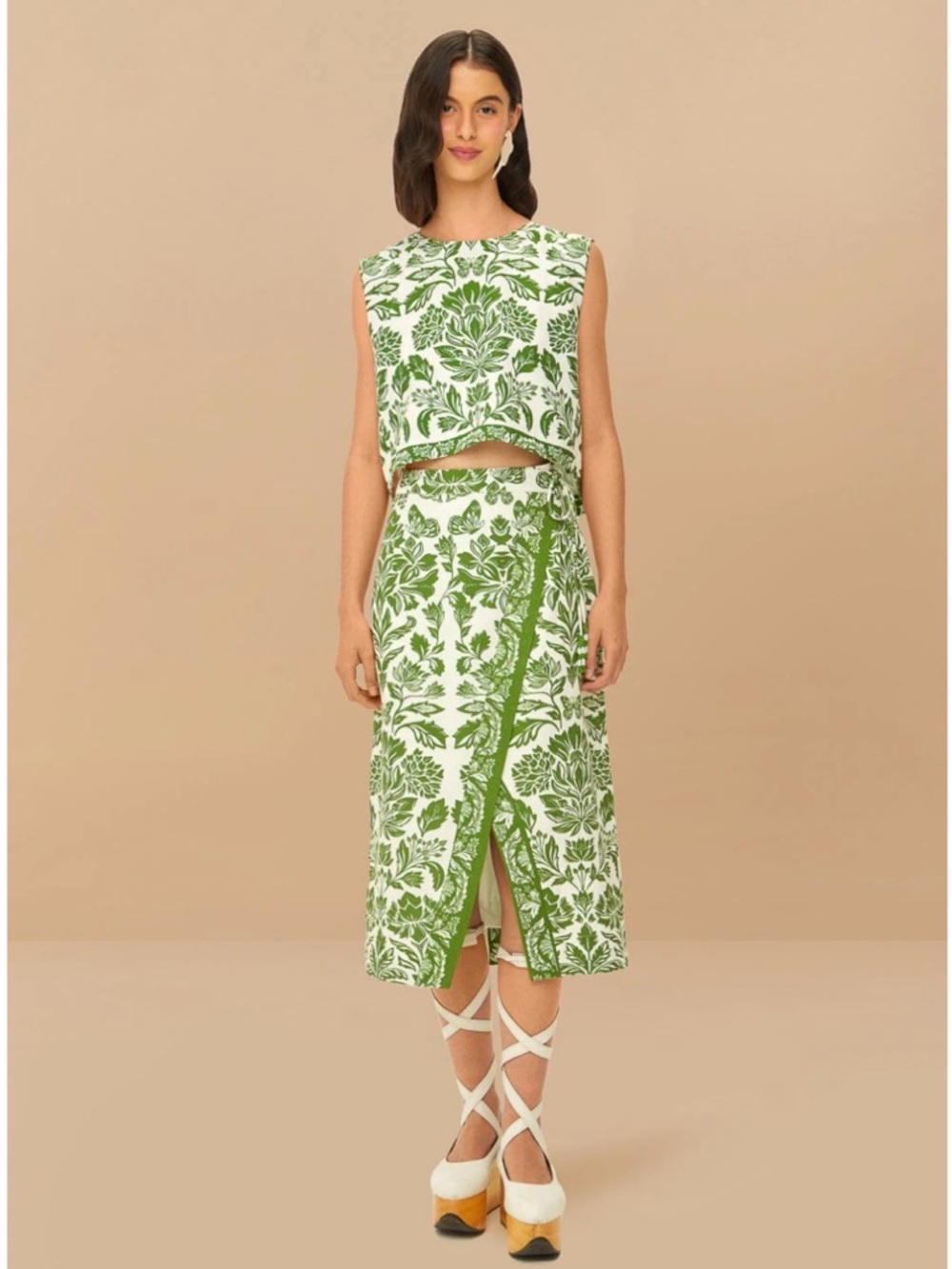 FARM RIO GREEN LENZING SET: TAPESTRY TOP AND SKIRT SET